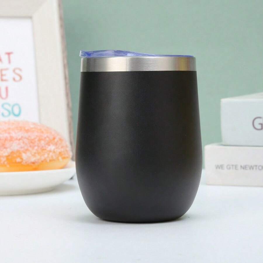 Oval Stainless Steel Thermal Cup With Leak-Proof Lid, 360ml - 黑色 - 查看 1