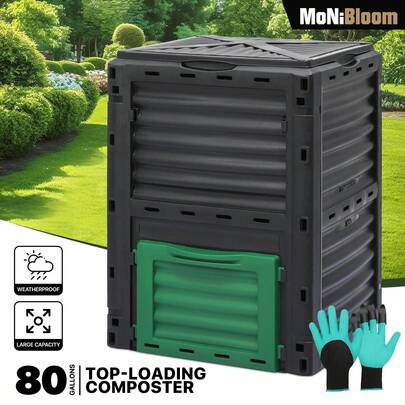 80 Gallon Large Compost Bin, Outdoor Composting Tumblers For Garden Patio, All-Season Fast Working Rotating Chamber Composters For Garden Patio W/Sliding Door