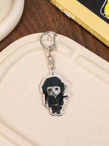 1pc Cute Sad Crying Cat Expression Acrylic Keychain/Bag Charm, Lanyard, Suitable As Gift For Boyfriend, Girlfriend, Family, Party, Animal Themed Phone Decor, And More Car Accessories, School Supplies - Multicolor - View 4
