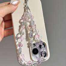 1pc Crystal Beaded Phone Wrist Strap With Tether Tab Cute Phone Bracelet Strap For Women Blingbling Sparkling Cell Phones Wrist Straps Beaded - Multicolor - View 6