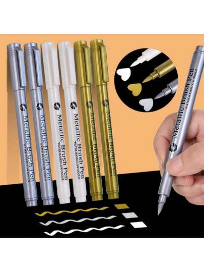 3-12pcs/Set Metallic Permanent Marker Pens, White/Gold/Silver, Waterproof Oil-Based Paint Markers For Rock, Mugs, Ceramics, Glass, DIY Painting Supplies