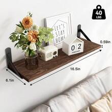 Floating Shelves For Wall, Wood Wall Mounted Shelves For Bedroom, Bathroom, Living Room, Kitchen Storage And Decor(Brown, Set Of 4, 16.5 Inch) - 棕色 - 查看 4