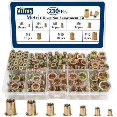 Vifmy 5_16"-18 UNC Rivet Nut, 60Pcs Zinc Plated Finish Carbon Steel Flat Head Threaded Insert Nutsert Kit