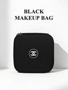 CHANEL Túi đựng mỹ phẩm 2 trong 1, túi vải màu đen có nắp gương và ngăn chứa đồ, khóa kéo. - màu đen - Xem 4