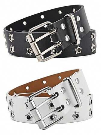 1 st Punk Y2K Streetwear Stjärnprickad Dubbelspänne Dambälte, Lämplig För Jeans, Streetwearbyxor, Fester, Sammankomster, Konserter, Gatustil, Tillbaka till skolan, Utomhusaktiviteter, Semester, Vardagssporter