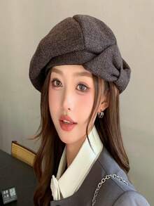 女士优雅波西米亚风派对休闲可爱复古街头甜美蝴蝶结贝雷帽，儿童时尚百搭艺术家帽，适合日常、旅行、购物，复古蝴蝶结贝雷帽，秋冬日式艺术家帽，报纸儿童帽，大头围云朵花贝雷帽 - 彩色 - 查看 5