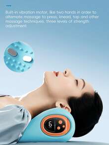 Cervical Massage Pillow, Portable Finger Pressure Neck Extender, Neck And Shoulder Relaxation Pillow With Heating Function, 3 Temperatures And 3 Modes, Suitable For Home, Office And Travel (Blue) - 藍色 - 查看 9