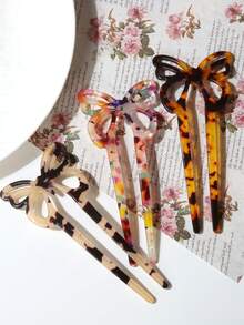 1pc Cute Bow U-Shaped Hair Clip: Suitable For Ages 14+, Perfect For Daily Wear, As Well As Valentine's Day, School, Weddings, And Hair Accessories., Head Accessories, Headpiece, Combs, Side Comb - Multicolor a - View 2