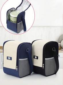 1pc Square Insulated Lunch Box Bag, Crossbody & Handheld, Large Capacity Waterproof Thermal Bucket Bag, Thick Aluminum Foil Insulated Bag, Cylindrical Storage Bag - Multicolor - View 10