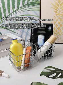 1/2pcs Iron Square Desktop Storage Organizer Basket, Available In Multiple Sizes, For Kitchen Fruit & Vegetable, Makeup Cosmetics, Coffee Capsules, Office Supplies, Back To School Student Gift - Multicolor - View 3