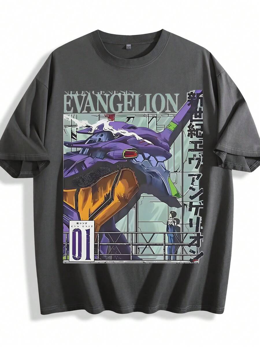 Dirty Washed T-Shirt Mecha Graphic Print Tee - Comfort Casual Top For Men & Women - Giặt đen bẩn 01 - Xem 1