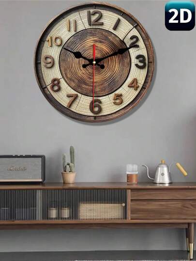 1pc 10"/12" Modern Wooden Wall Clock, Silent Quartz Abstract Tree Grain Circular Wooden Wall Clock - Battery Powered, Warm Wood Grain Design, Suitable For Living Room And Bedroom Decor, Christmas And New Year Gift (Batteries Not Included)