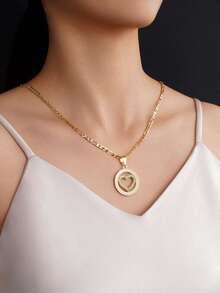 1pc Minimalist Luxury Round Heart Pendant Necklace, Suitable As Gift For Friends, Family, Best Friends, Gold Jewelry, Can Be Used As Valentine's Day Gift
