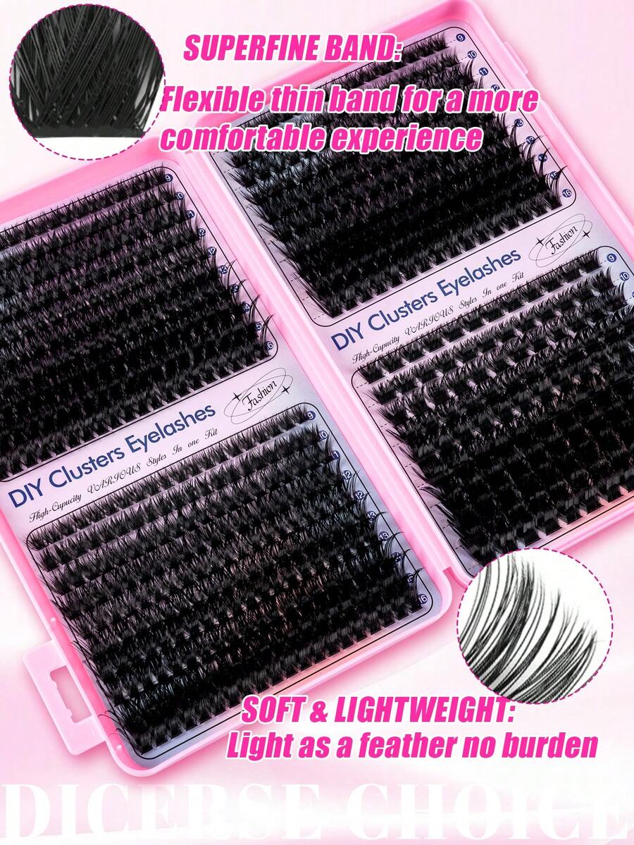 800/680/640PCS D Curl Cluster Lashes, Long Lasting Mixed DIY Eyelashes For Beginners, Fake Lashes For Daily Travel Wedding Date Party Holiday, Great Christmas Halloween Gift - D - 查看 1