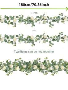 1/2/4pcs Artificial Eucalyptus Wreath, 180cm With White Roses, Fake Rose Greenery Wreath, Garland, Suitable For Wedding, Home Party Table Decor, Valentine's Day, Gifts - White and Green - View 9