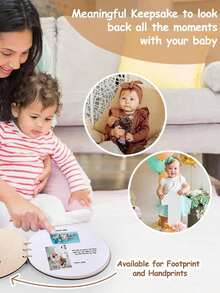 Holz-Baby-Erinnerungsbuch, Erstes 5-Jahre-Andenken-Tagebuch & Fotoalbum, Geschlechtsneutrales Meilenstein-Sammelalbum für Babyjungen oder -mädchen - Verschiedenfarbig - Übersicht 3