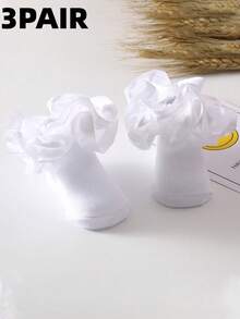 3 Pairs 3D Floral Ruffle Princess Baby Girls Socks - Multicolor - View 5