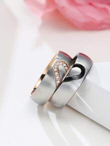 2pcs Personalized Jewelry Stainless Steel Heart-Shaped Couple Rings, Laser Engraved Name & Date, Gift For Valentine's Day, Wedding Bands, Anniversary, Jewelry, Girlfriend/Boyfriend, Birthday, Fashion, Casual, Classic, Minimalist, Customized, Unique - Style 4 - View 2