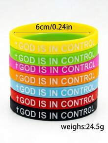 ZIRUISP 7pcs Glow In The Dark Bracelet For Women, "God Is In Control" Luminous Silicone Wristband, Christian Inspirational Cross Religious Bracelet, Waterproof Valentine's Day Friendship Gift