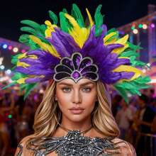 1件装女士羽毛头饰，加勒比狂欢节风格头饰，歌舞女郎派对服装配饰，狂欢节派对舞台表演头饰 - A - 查看 8