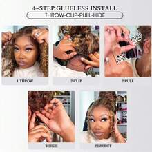 ZHENDEFA 360° Ombre Honey Blonde Lace Front Wig, Human Hair, Ombre Highlights, Wavy Curly Lace Front Wig, Pre-Plucked, Invisible Straps, 360° HD Transparent Lace Wig, 200% Density, Glueless Wig For Women