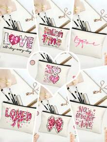 1/2个可爱爱心帆布手提袋，单面印花，可重复使用购物袋，大容量，帆布材质，爱心礼物，情人节礼物，浪漫情人节礼物，休闲风格 - 彩色 - 查看 10