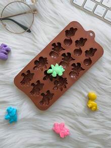 1个12孔恐龙造型硅胶巧克力模具，恐龙动物硅胶模具，适用于DIY蛋糕和巧克力制作 - 彩色 - 查看 10