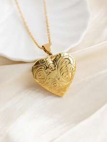 1 chiếc dây chuyền mặt dây chuyền hình trái tim bằng vàng, dây chuyền mặt dây chuyền hình trái tim có ảnh, quà tặng Ngày của Mẹ, quà tặng cho phái nữ, trang sức nữ, trang sức vàng, trang sức tự làm, trang sức nữ, dây chuyền mặt dây chuyền hình trái tim bằng vàng kiểu cổ điển, mặt dây chuyền có thể mở, quà tặng cho mẹ - Vàng - Xem 2