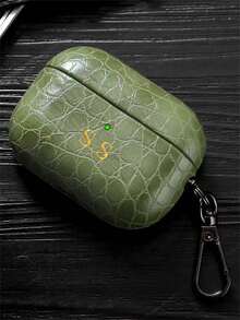 [Customized Version] Personalized Gold Letter Earphone Case, Compatible With AirPods 1/2/3/4 Pro/2 Pro 3, Made Of Luxurious Faux Leather Crocodile-Patterned TPU Material, With Keychain.