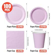1 Set di forniture monouso per feste per 25 ospiti, inclusi piatti, tovaglioli, bicchieri di carta rosa e viola, adatti per compleanni, matrimoni, feste a tema, picnic in famiglia - Multicolore - Visualizzare 2