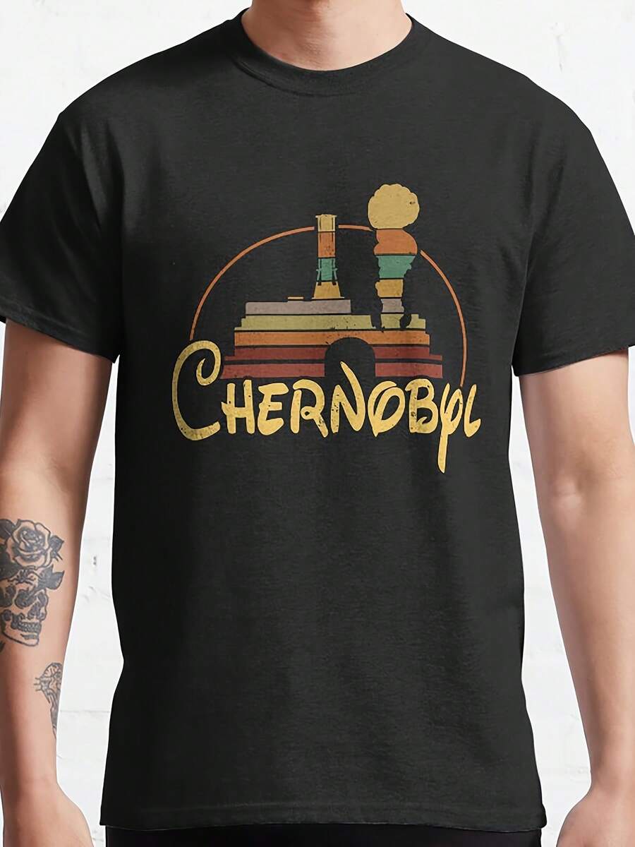 Men'S Chernobyl TV Show Inspired T-Shirt - Official Chernobyl Graphic Tee With Chernobyl Text & Reactor Design, With Orange & Yellow Accents - Casual Round Neck, Summer Outfit Essential For Fans,