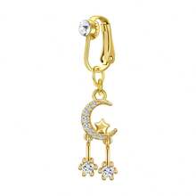 Fake Belly Button Ring Clip-On For Women - CZ Dangle Heart Non-Piercing Jewelry - Golden - Golden - View 46