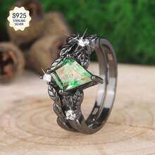 2pcs 925 Sterling Silver Ring Set, Inlaid With 7*10mm/3ct Aqua Agate, Accented With 3pcs D Color VVS1 Clarity Moissanite, Luxury Vintage Couple Rings, Suitable For Wedding, Engagement, Anniversary, Valentine's Day Gift