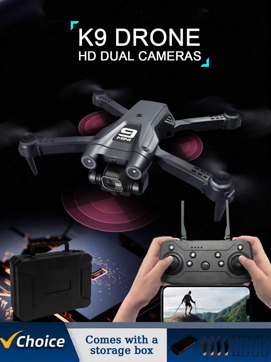 CASRRA Drone K9 con cámaras duales, equipado con caja de almacenamiento plegable para fotografía aérea conveniente. Este innovador cuadricóptero multifuncional se puede controlar a través de una aplicación, con control de velocidad, control de detección de gravedad, volteretas de 360 grados y aterrizaje con un solo toque. Un regalo ideal para principiantes adultos, fiestas de cumpleaños, festivales, Navidad y Halloween. - Negro - Ver 1
