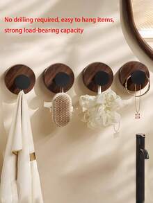 3pcs Walnut Wood Grain Multi-Functional Reusable Strong Suction Cup Hooks, Wreath Hanger, Heavy Duty Glass Front Coral Hooks For Door/Window/Over Door/Outdoor - Coffee Brown - View 3