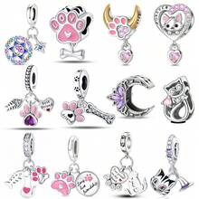 925 Pure Silver Adorable Pet Series - Cat Claw Guardian Pendant, Cat Claw Fishbone Pendant, Friendship Cat Claw Pendant, Magic Cat Pendant, Fishbone Cat Claw Print Pendant, Cat And Dog Claw Print Earrings, Cat Claw Bone Pendant, Moon Cat Claw Beads, Cute Cat Beads, Sweet Cat Claw Beads, Lotus Cat Moon String Pendant - Multicolor - View 1