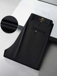 男士透气柔软直筒商务休闲裤，修身西装裤，宽松简约风 - 黑色 - 查看 4