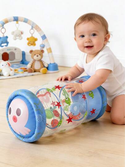 Juguetes para gatear de bebé, verde y azul, juguete de desarrollo temprano con sonajero, tambor y bola rodante con campanas, estilo de animal lindo, ayuda a desarrollar habilidades motoras, regalo para niños de 6 meses, 1, 2 y 3 años