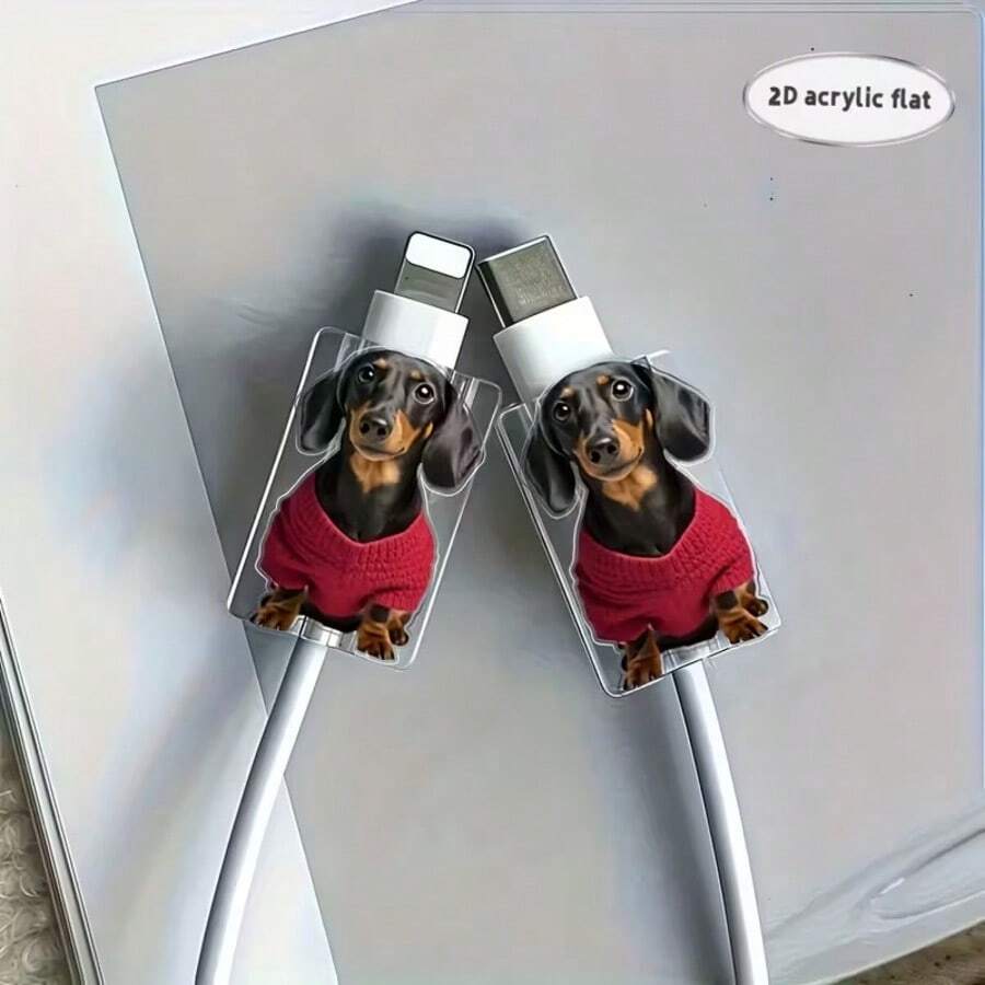 腊肠犬造型防咬数据线保护套，适用于苹果、Type-C 等手机数据线，防止断裂和刮擦 - 無色 - 查看 1