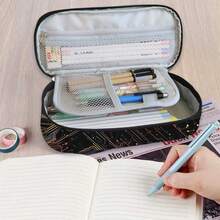 Unisex Football Printed Pencil Case With Compartments, Suitable For Pens, Keys, Phones, Coins, Small Items, Multipurpose For School, Home, Gifts, Vacation, Holidays (Back To School, Christmas) - 金色足球二 - 查看 3