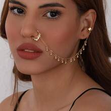 1pc Fashionable Pearl Tassel Nose Clip Earrings, Sexy & Stylish For Daily Wear, Festivals And Parties, European & American Style