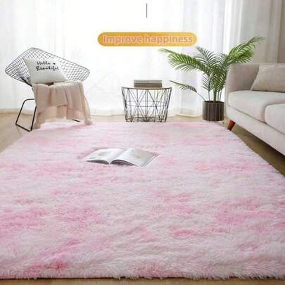 1pc Luxury Black & Gray Tie-Dye Shaggy Area Rug, Decorative Carpet Suitable For Living Room, Kitchen, Bedroom, Bathroom