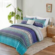 WONGS BEDDING Boho Quilt Twin Full Queen King Size, 3 Pieces Purple Blue Bohemian Light Weight Microfiber Bed Decor Bedspread for All Season - Azul púrpura - Ver 3