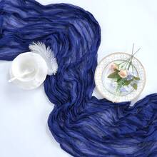 10ft Bohemian Cheesecloth Table Runner, Navy Blue, Vintage Rustic Sheer Fabric Table Cloth For Wedding Party, Bridal Shower, Long Table Decor