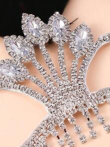 Silver Feather Rhinestone Tassel Mask, Luxury Crystal Facial Decor, Masquerade Party Mask For Women - Vàng và Trắng - Xem 3