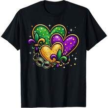 Mardi Gras Cute Hearts Fleur De Lis  Women  T-Shirt - Black - View 1