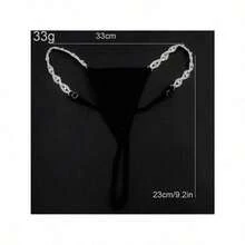 1pc Women Silver Rhinestone Eye-Shaped Chain Sexy Thong Panty Bodychain For Party - A - View 5