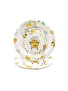 10pcs Bee Themed Party Plates, Cups, Paper Towels, Tablecloths, Bee Honey Gathering Party Suitable For Festivals, Celebrations, Birthdays, Parties, Tea Parties, Weddings, Bees - Multicolor - View 2