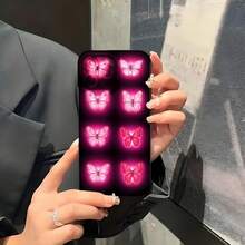 1PC Phone Case ,  Pink Butterflies On Black Background , Stylish Phone Case, Phone Decoration, All-around Lens Protection, Creative Small Gift, Funny Gift for Boys and Girls - Negro - Ver 5
