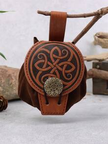 1个PU皮革腰包，中世纪复古文艺复兴维京LARP角色扮演服装配饰，抽绳零钱包手机包 - C - 查看 14